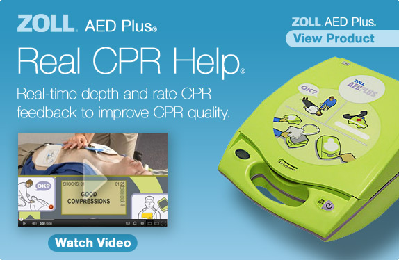 ZOLL� AED Plus� Real CPR Help� Real-time depth and rate CPR feedback to improve CPR quality. View AED Plus. Watch Video.